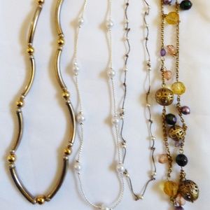 Lot of 4 Fashion multi style design link chains charm pearls crystal Necklaces